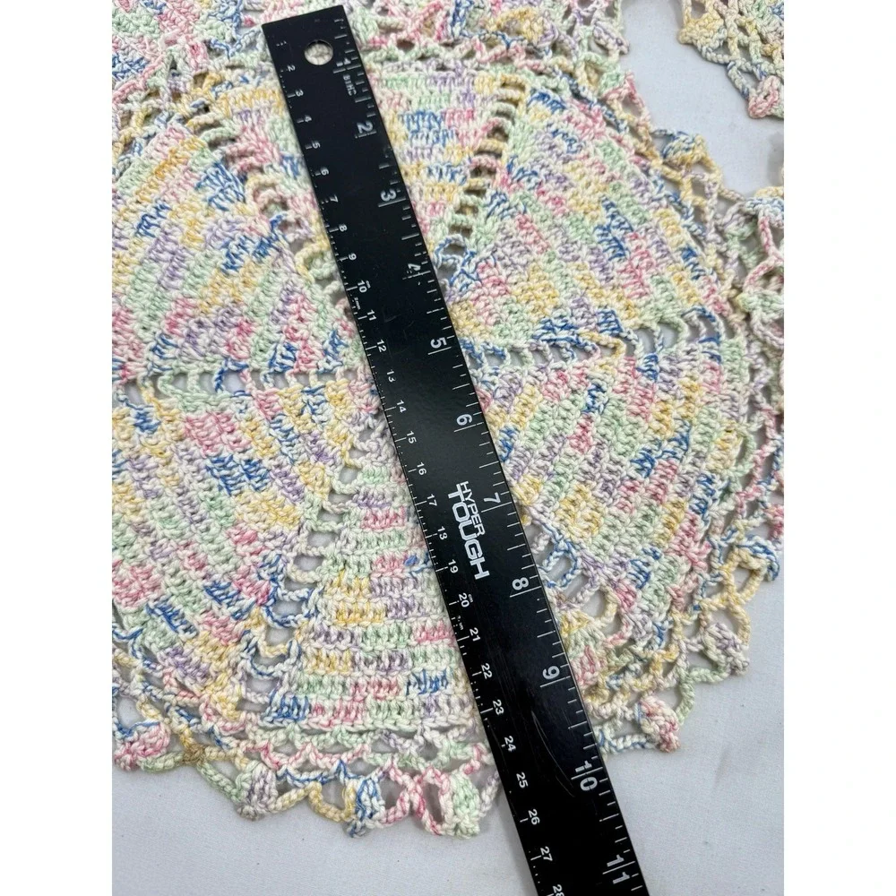 Vintage Crochet Doily Set of‎ 4 Pastel Pinwheel Lace 10